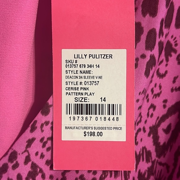 BNWT Lilly Pulitzer Sz 14 Deacon 3/4 sleeve dress - Cerise Pink - Picture 6 of 7